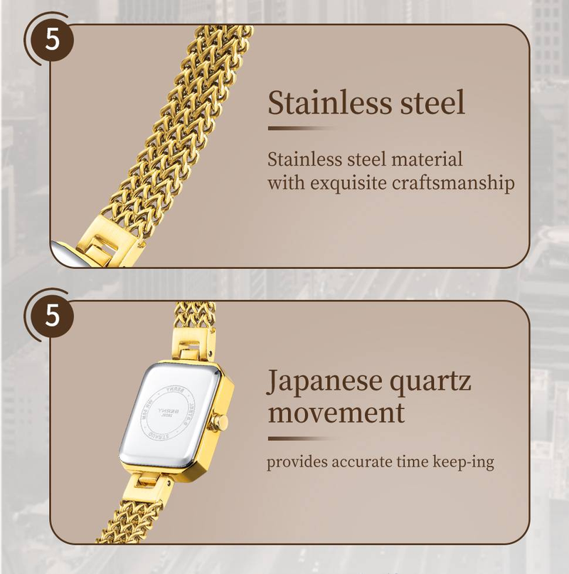 BERNY Small Gold Watches For Women Dainty Luxury Ladies Analog Quartz Bracelet Watch Rectangular Case Stainless Steel Waterproof Minimalist Wristwatch_voghion.com