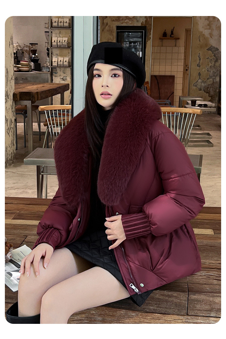 Women's Short Puffer Jacket With Faux Fur Collar, Oversized Winter Coat, Warm Quilted Down Alternative Jacket For Petite To Plus Size_voghion.com