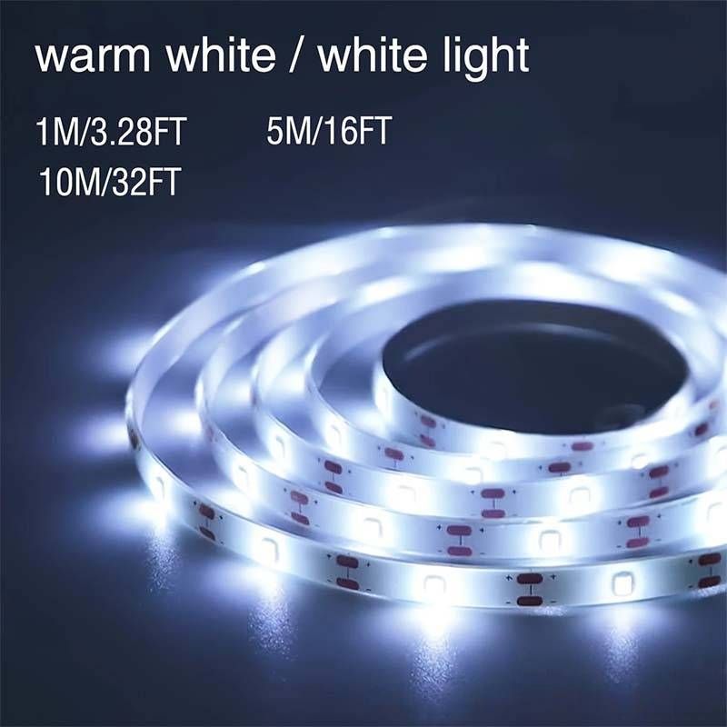Tira de luces LED USB de 5 V, 2835 de alto brillo, flexible, para decoración del hogar (blanco cálido/blanco frío, no regulable)_voghion.com