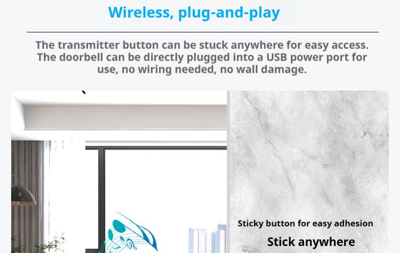 Intelligente kabellose Türklingel mit USB-Aufladung – 30 Melodien, Fernbedienung mit großer Reichweite für Zuhause, Altenpflege und gewerbliche Nutzung_voghion.com