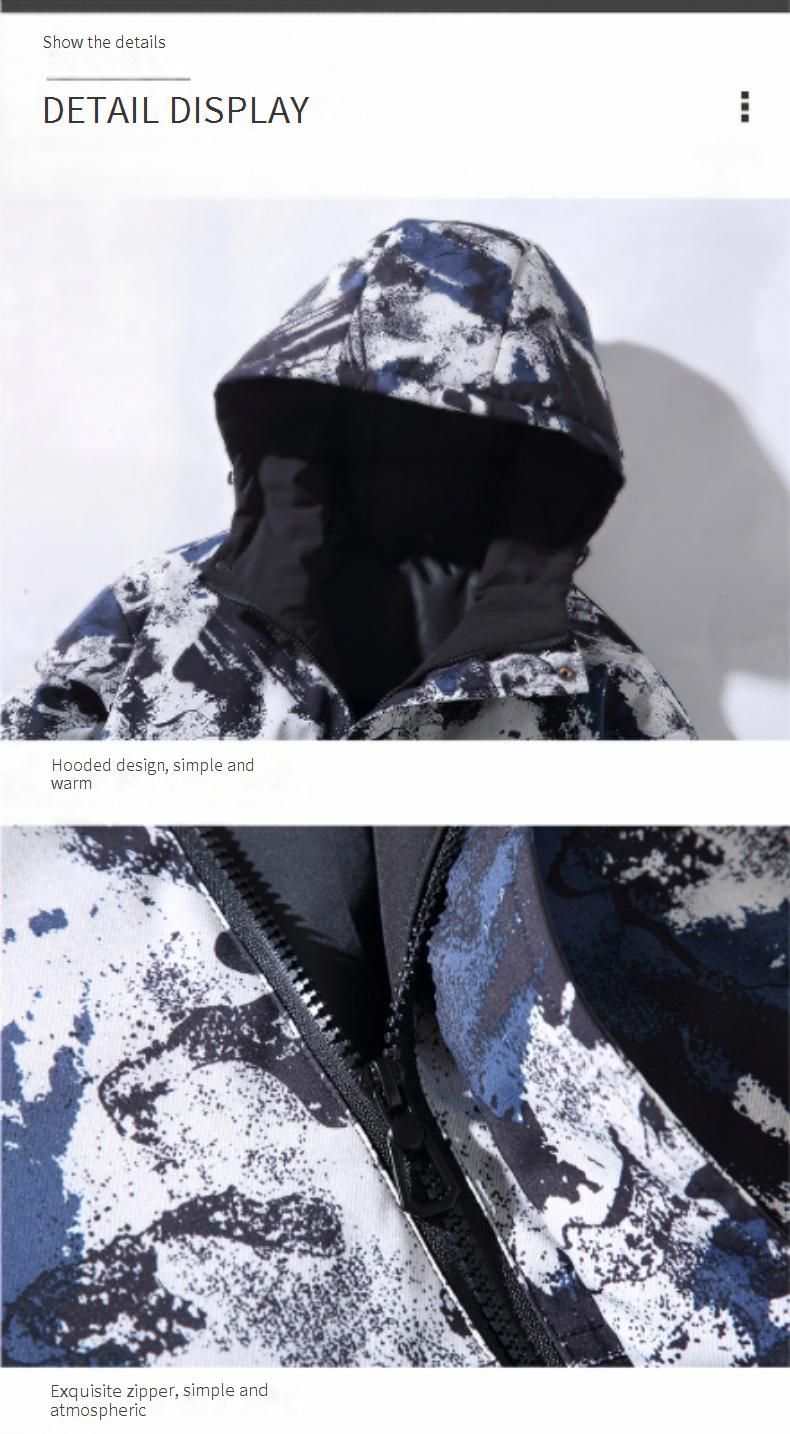 Leichte Daunenjacke für Paare – 550FP weißer Gänsefeder-Kapuzenmantel mit Blumendruck (maschinenwaschbar, Blau/Schwarz, M-3XL)_voghion.com
