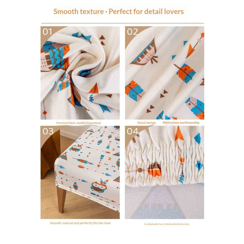 Coprisedie in seta di latte con stampa di cartoni animati – Coprisedie elasticizzati per sedie da pranzo, antiscivolo e antipolvere, divertenti motivi a forma di gufo/triangolo/parco divertimenti_voghion.com