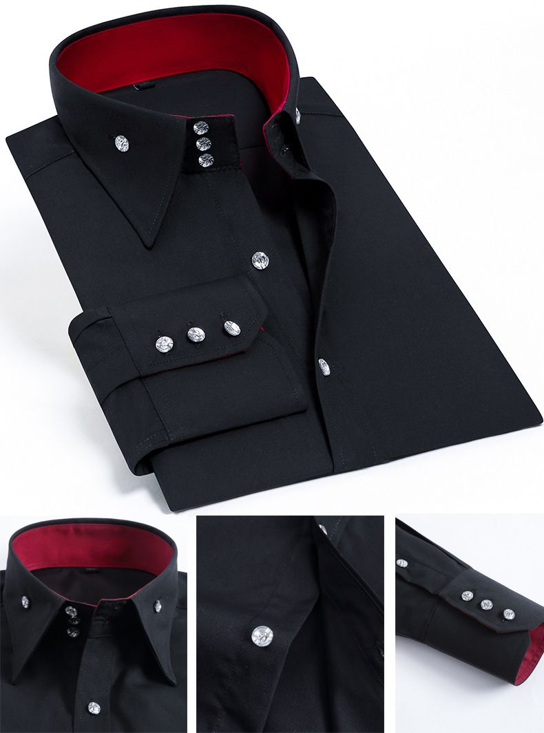 Abbigliamento maschile Primavera e autunno nuova camicia da uomo a maniche lunghe con bottoni in cristallo elastica di alta qualità, casual, sottile, tendenza, camicia da uomo_voghion.com