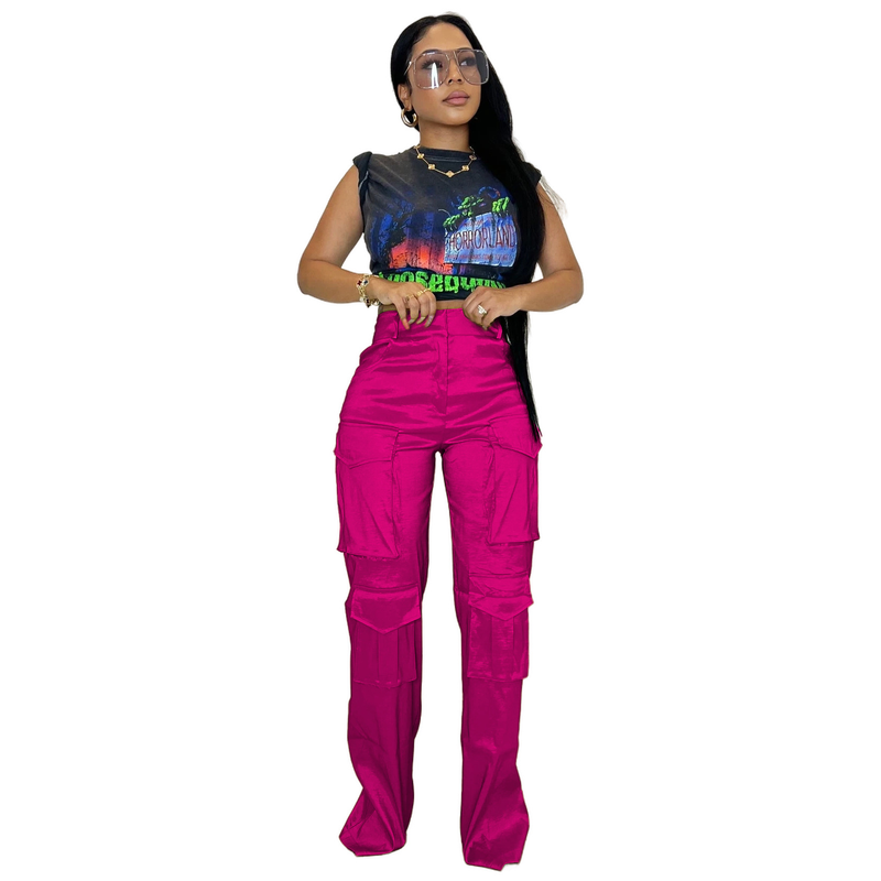 Tuta multitasche da donna casual alla moda in tinta unita_voghion.com