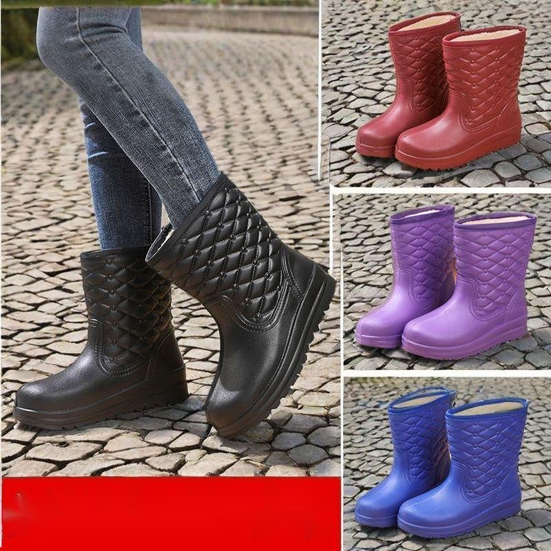 Stivali da pioggia caldi in EVA impermeabili e in pile da donna per bucato, lavaggio auto, scarpe igieniche da cucina, lavoro, antigelo,_voghion.com