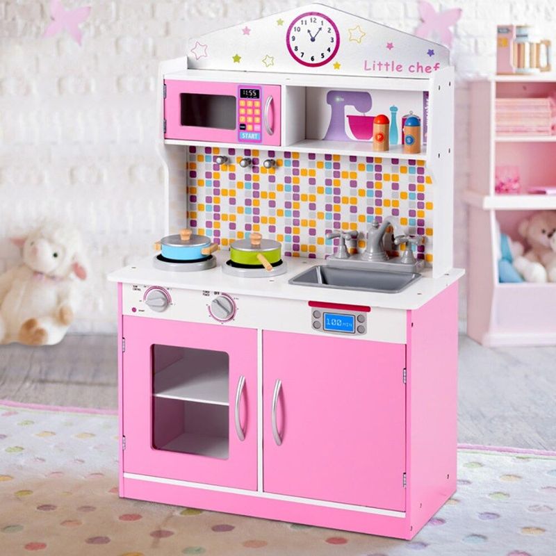 Sturdy Quality Realistic Design Kid's Wooden Pretend Cooking Play Kitchen Set Boost Cognitive Skills For Kids_voghion.com