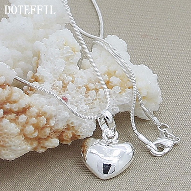 DOTEFFIL Sterling Sier Effen Klein Hart Hanger Ketting 16-30 Inch Snake Chain Voor Vrouwen Bruiloft Charme Mode-sieraden_voghion.com
