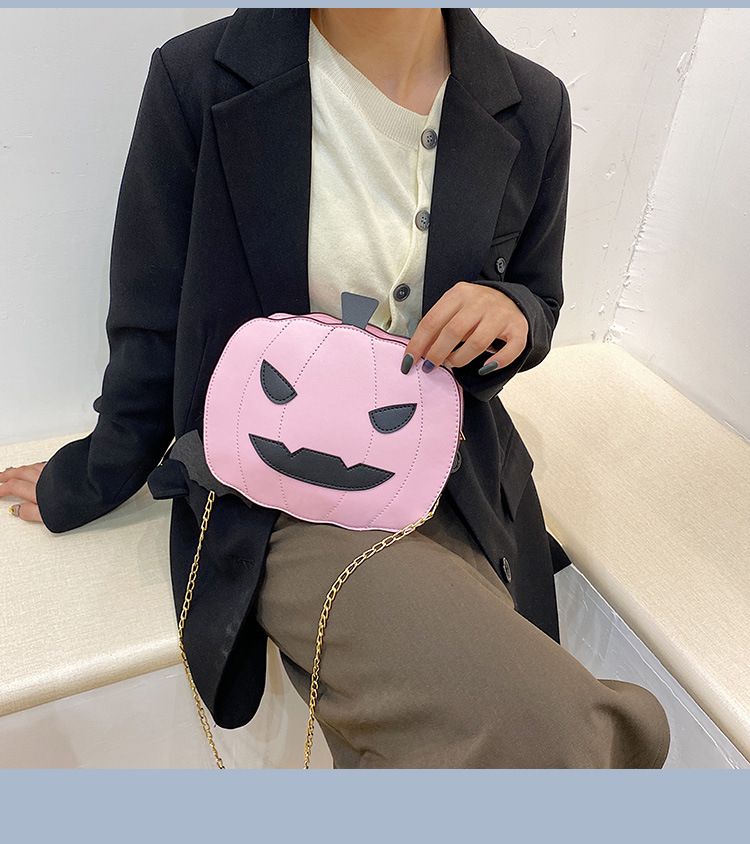 Borsa a tracolla con zucca glitterata a tema Halloween per donna - Borsa a tracolla in PU riflettente retrò con tasche con cerniera, accessorio alla moda e divertente_voghion.com