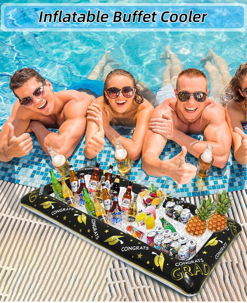 Inflatable PVC Ice Bar Float - Heavy-Duty Party Cooler With Drink Holders (Graduation Pool Part Beach BBQ 0.5mm Thick 6-Bottle Capacity)_voghion.com
