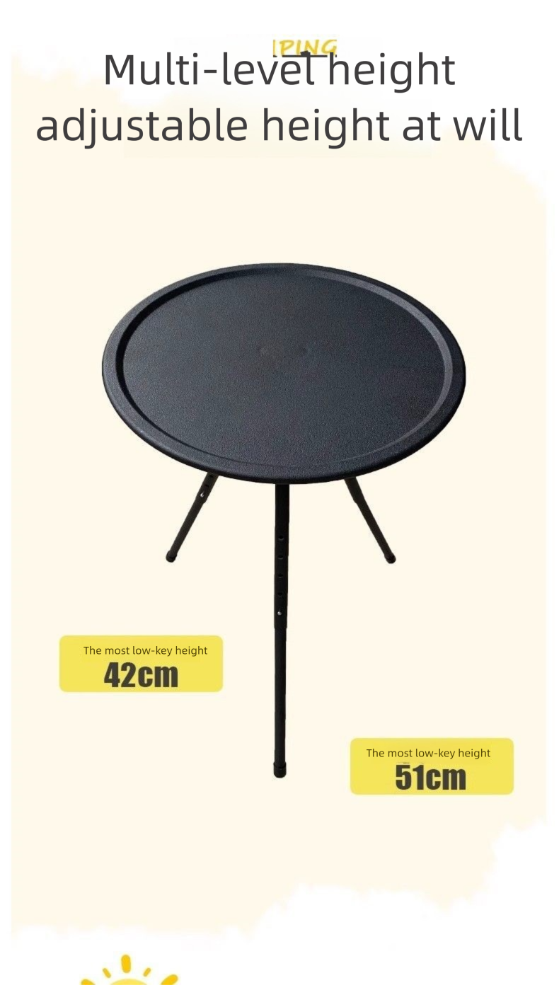 Outdoor Folding Small Round Adjustable Camping Table Chair Car Self-Driving Equipment Double Layer With Light Stand_voghion.com