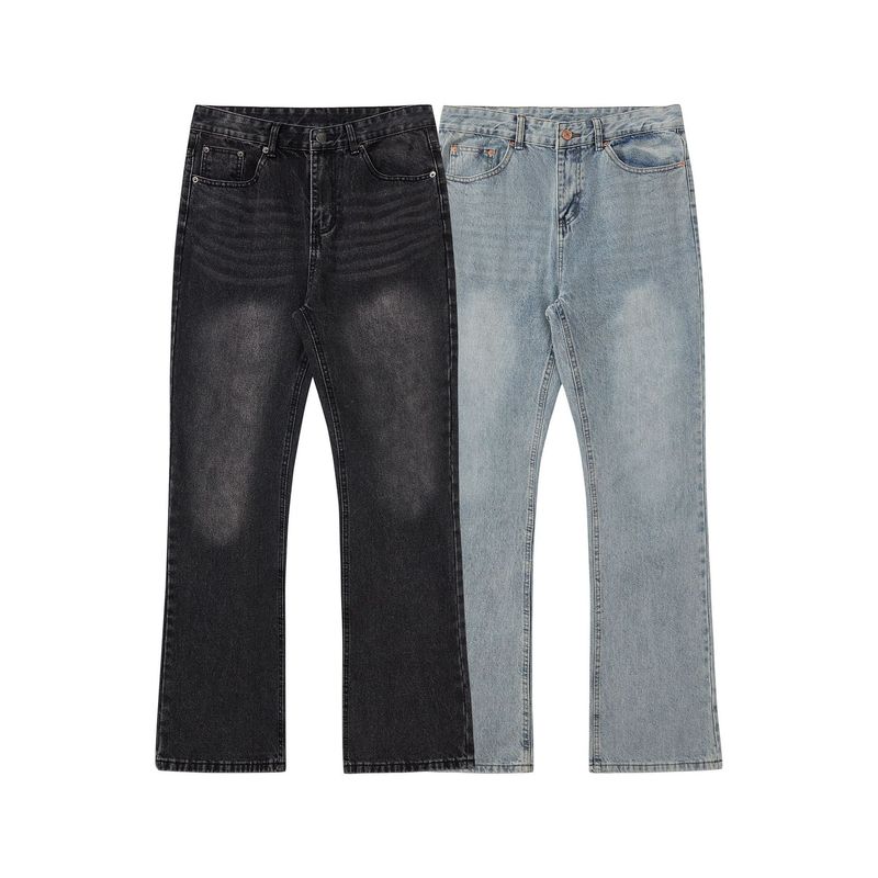 Denim Flare Pants Men Jeans Straight Trousers Long Pant Casual Loose Regular Splice Simple Button High Waist Autumn 2025_voghion.com