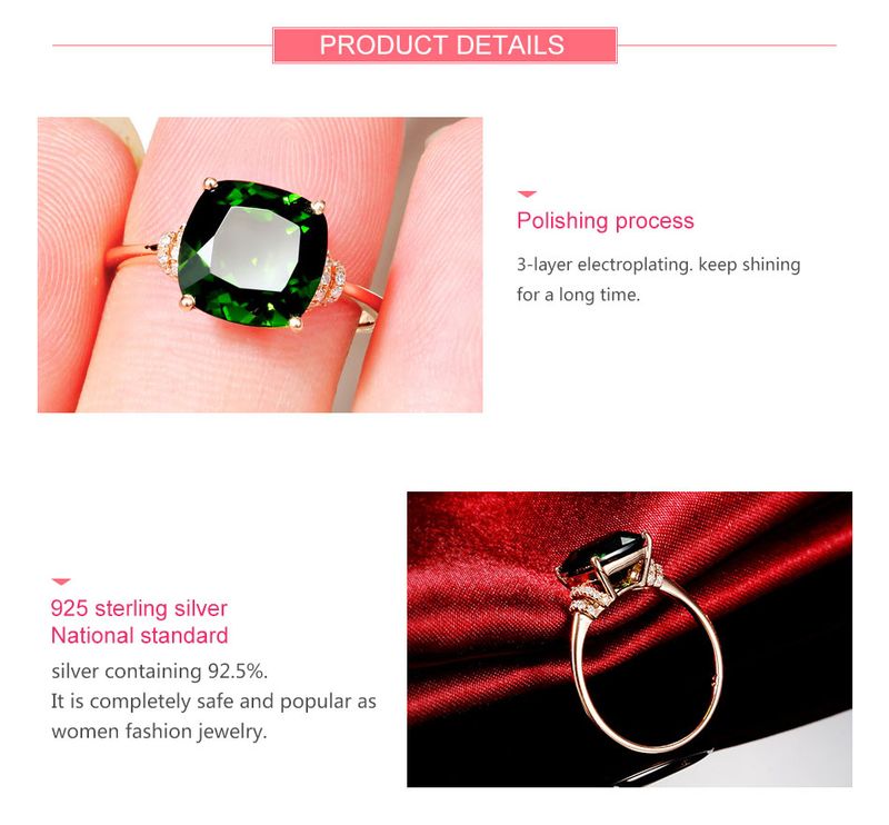 Anel de esmeralda ZDADAN Sterling Sier 8 mm para mulheres temperamento zircônia anéis de dedo joias presente_voghion.com