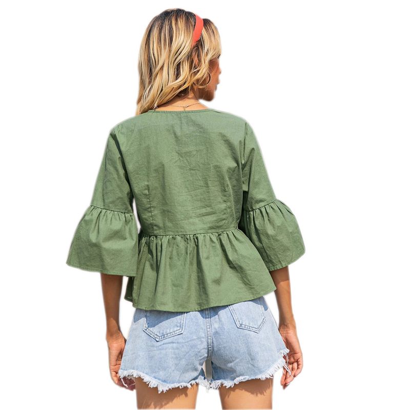 Top cardigan da donna 2023 Summer Loose casual con scollo a V monopetto in tinta unita_voghion.com