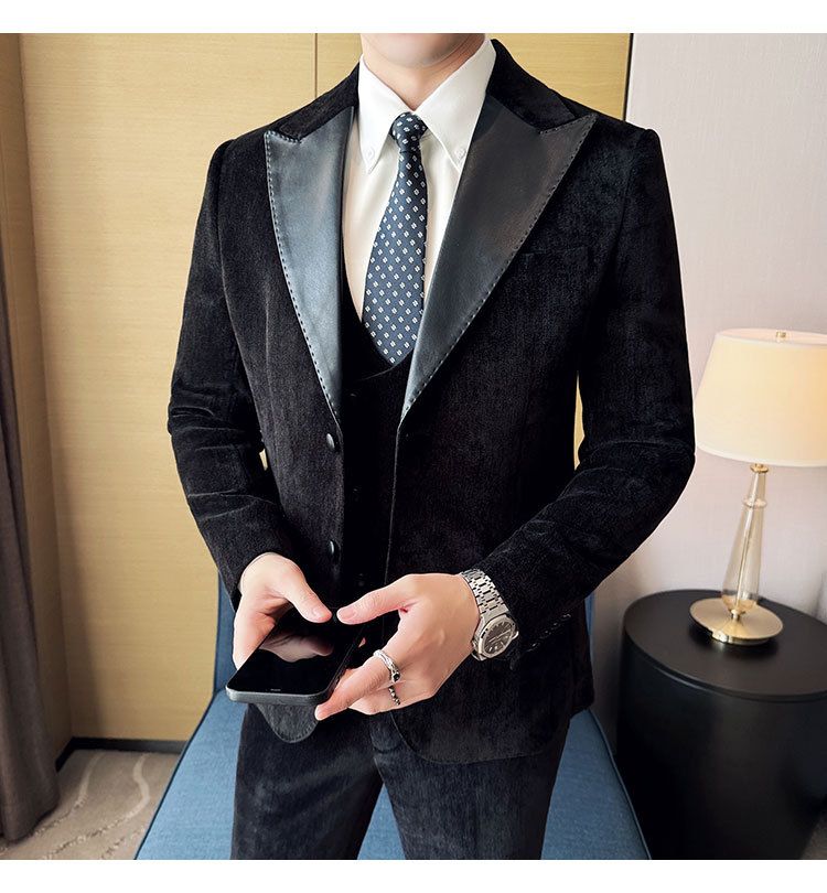 Męska odzież jesień i zima designerskie skórzane garnitury retro wysokiej klasy moda slim fit trzyczęściowe garnitury_voghion.com