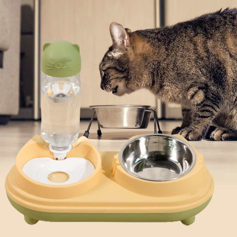 Guangying 1 conjunto moda 3 em 1 tigela de gato tigela dupla automática beber tigela proteção pescoço cão gato beber tigela de alimentação suprimentos para animais de estimação_voghion.com