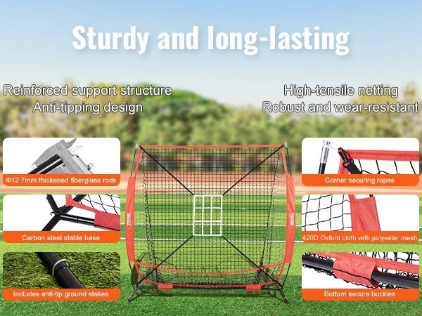 VEVOR 5x5 Ft Baseball Softball Practice Net, Portable Baseball Training Net For Hitting Batting Catching Pitching, Backstop Baseball Equipment With Bow Frame, Carry Bag, Strike Zone, Ball, Batting Tee_voghion.com