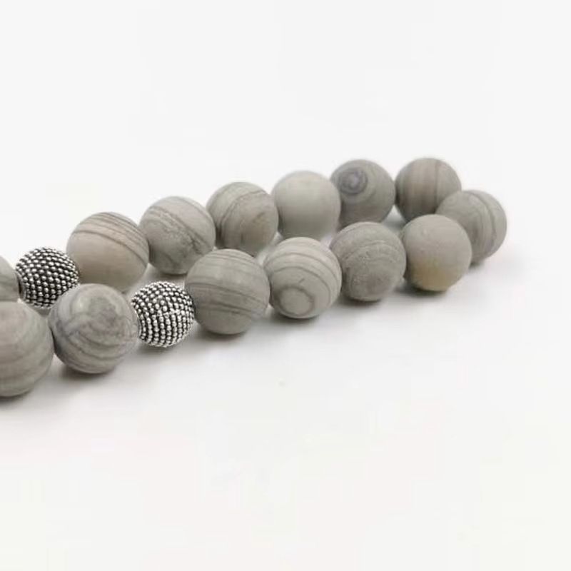 Müslüman Dua Tespihi Yeni Ahşap Desenli Taş 10mm Doğal Taş 33 Pirinç Boncuk Bileklik Günlük İbadet TASBIH_voghion.com