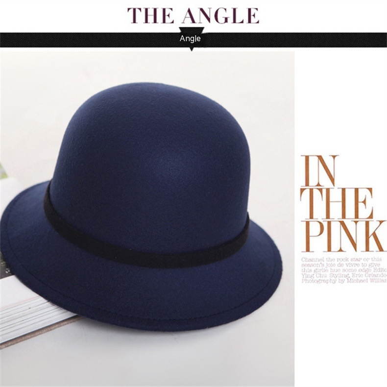 Wollzylinder-Hut, französischer Luxus, einseitiger Plüschball, Frühling und Herbst, englischer Feng Shui-Eimerhut, Vintage-Stil, eleganter kleiner Topfhut_voghion.com