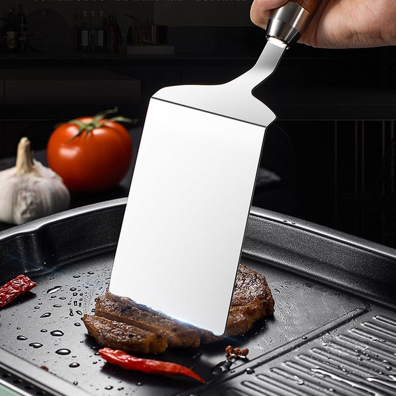 Veliki tanjur za roštilj od nehrđajućeg čelika od 8,5 cm, strugač za roštilj, lopatica za palačinke, teppanyaki lopata s drvenom drškom, alat za pečenje_voghion.com