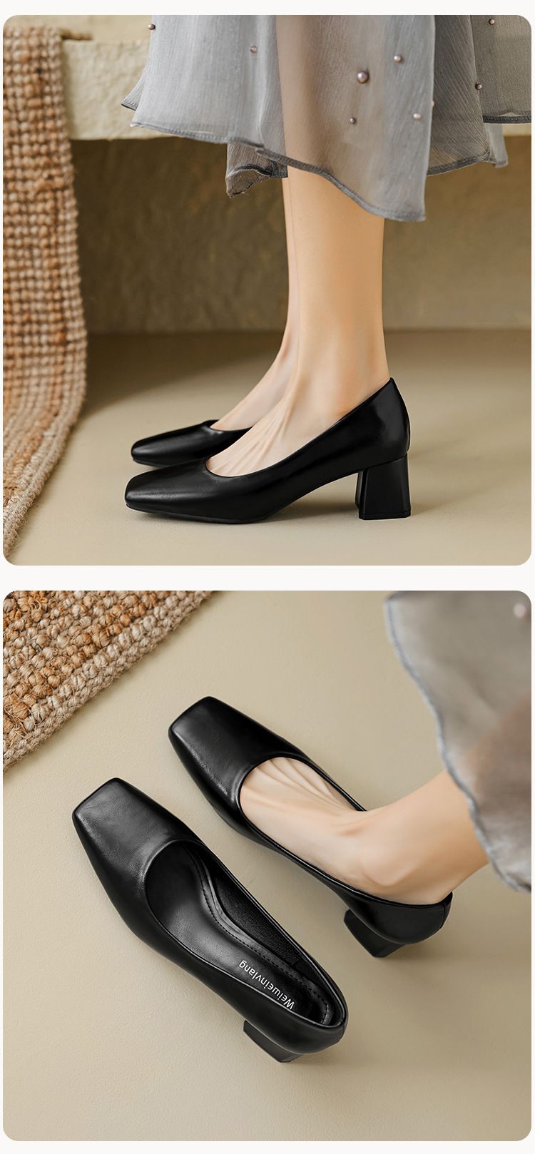 Coarse Heel Single Shoes Women's Shallow Mouth Temperament Commuting Work Shoes One Pedal Temperament High Heels_voghion.com