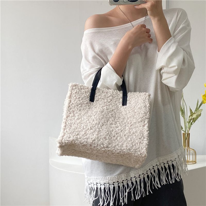Bolso, bolso, bolso, felpa tridimensional e Instagram de moda, Little Fang Women's 2024 New Lamb Hair Single Shoulder_voghion.com