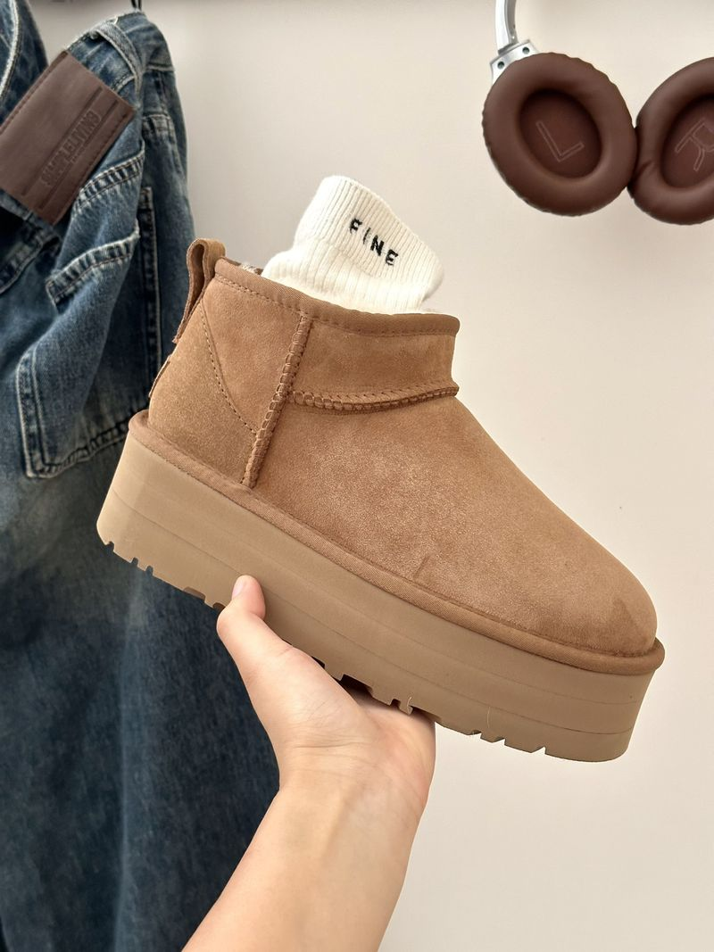 2023 Herbst/Winter Mini Dicker Boden 5 cm Modestil Henan Sangpo Schneestiefel Damen Leder und Fell Einteiler_voghion.com