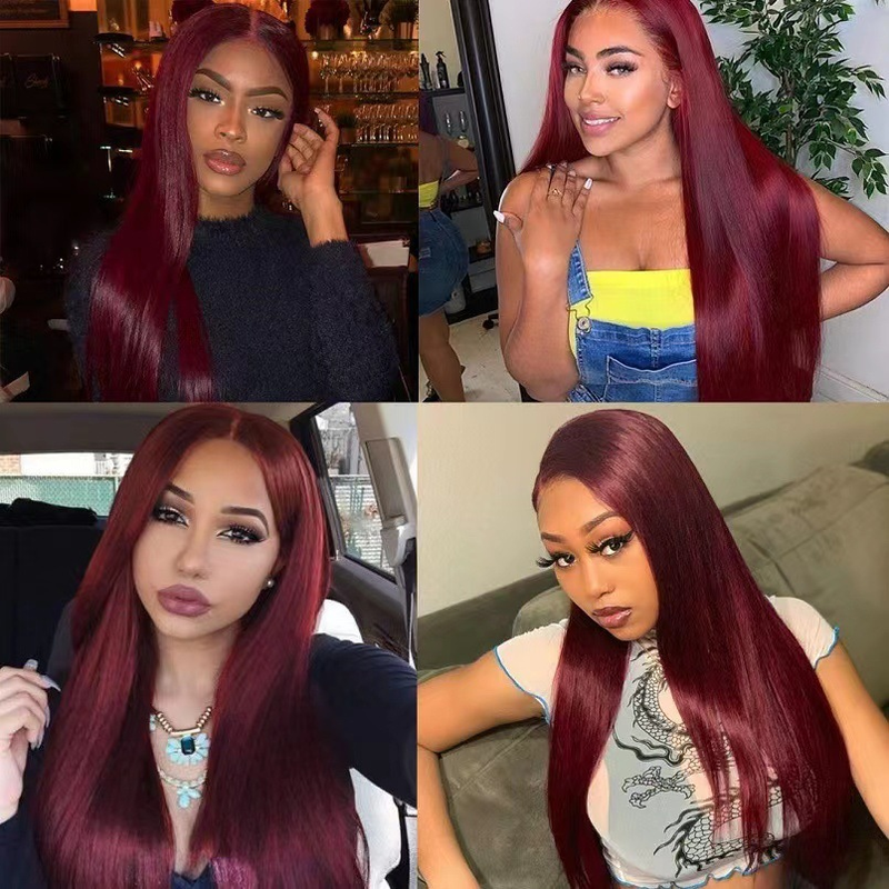 wigs women's centre parted long straight hair african wig burgundy chemical fibre hair head covering wigs_voghion.com