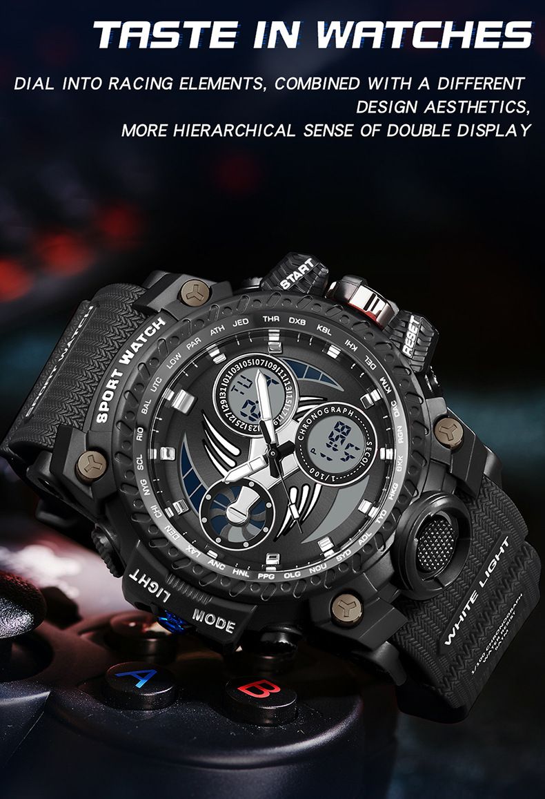 Trendy Unisex Digital Analog Watch With LED Backlight, Alarm & 50m Water Resistance – Sporty & Stylish For Students_voghion.com