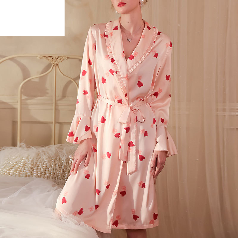 Pigiami da donna Home pigiama in seta ghiacciata Love camicia da notte in raso Home wear vestaglia da mattina_voghion.com