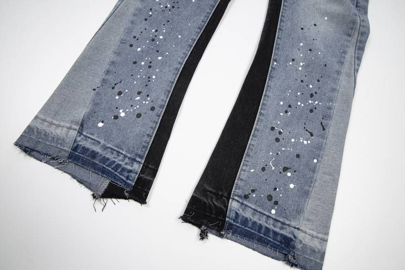 Jeans dritti a gamba larga con cuciture High Street, effetto retrò rovinato, schizzi di inchiostro_voghion.com