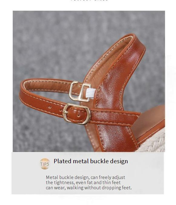 Scarpe da donna, nuovo stile, con zeppa, suola spessa, tacco alto, scarpe da donna chiuse, pantofole con fibbia, suola in corda di paglia_voghion.com