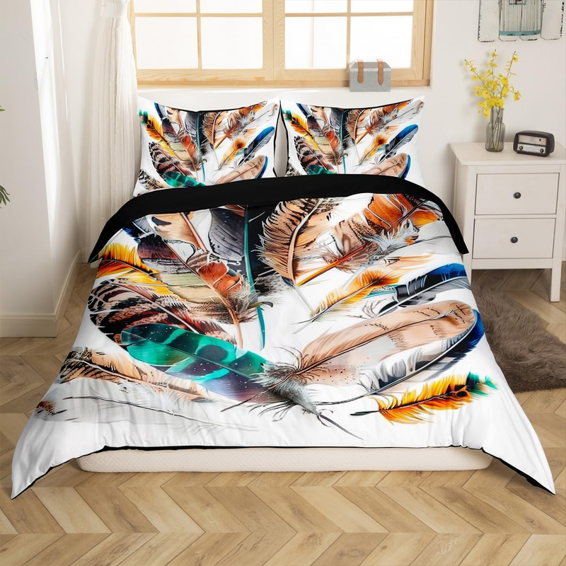 Copripiumino con piume tribali, copripiumino indiano del sud-ovest, per lettino, set da letto esotico in stile boho, set da letto in stile fattoria con 1 federa, decorazione per camera da letto_voghion.com