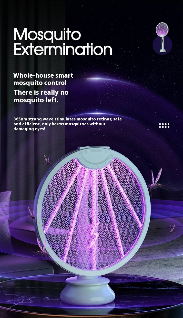 Foldable Mosquito Zapper - Rechargeable 2-in-1 Electric Swatter With UV Light (4000V Shock, Lithium Battery, Safe For Kids)_voghion.com