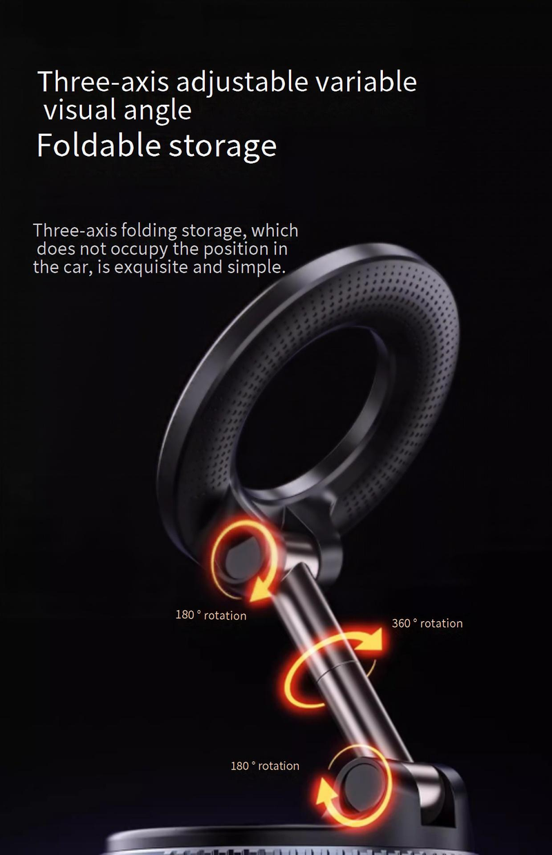 360° Rotating Car Phone Holder - Super Strong Vacuum Suction & Magnetic Mount, Universal Foldable Windshield Stand (Black/White)_voghion.com