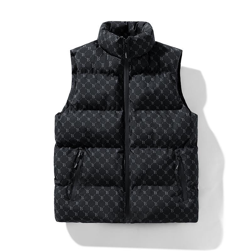 Gesteppte ärmellose Herrenweste mit Reißverschlusstaschen, warme, wattierte Winterjacke für den Frühling, schmal geschnittener Stehkragen, Baumwollmischgewebe (Schwarz/Weiß/Pink)_voghion.com