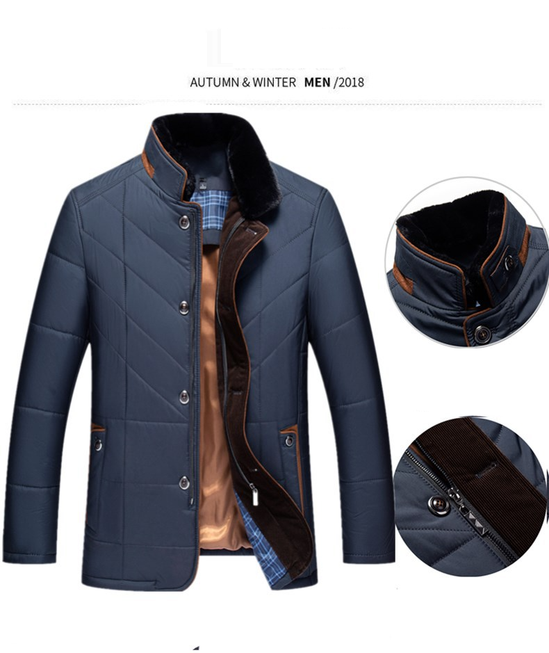 Abbigliamento da uomo Cappotto invernale caldo da uomo con collo alto, imbottitura in poliestere, tasche multiple, collo staccabile - Blu navy, Verde scuro, Borgogna (S-4XL)_voghion.com