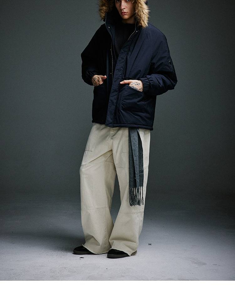 Parka de invierno para hombre con cuello de piel: chaqueta acolchada de algodón grueso con capucha (tallas M-XXL, azul marino/negro)_voghion.com