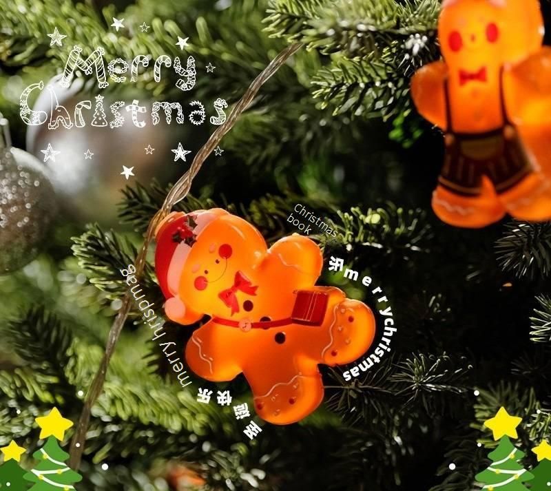 Guirnalda de luces LED para decorar el árbol de Navidad: luces de hadas a pilas con adornos de hombrecito de jengibre._voghion.com