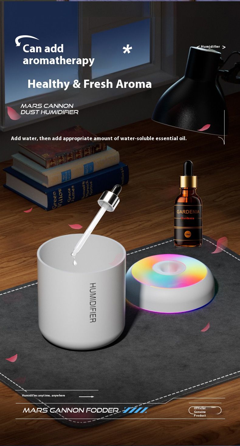 Humidificateur Mars Mini Pro – Brume froide ultrasonique USB portable pour voiture et chambre, réservoir de 500 ml, lumière d'ambiance LED 7 couleurs, 36 dB silencieux_voghion.com