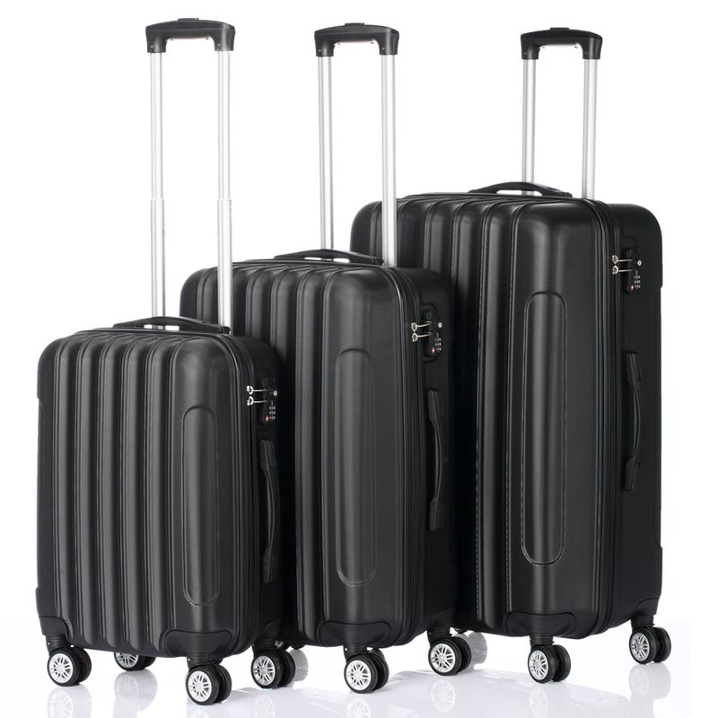 3 Pcs Suitcase Lightweight ABS Carry-on Hand Luggage 4 Spinner Wheels Trolley Case, Black_voghion.com