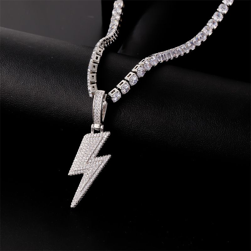 hip hop lightning pendant necklace copper inlaid zircon simple all-match Universal Cool style necklace pendant pendant_voghion.com