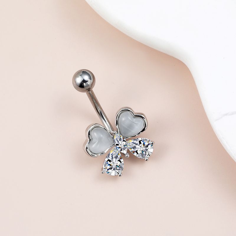 Piercing per ombelico, anello per ombelico con quadrifoglio fortunato, chiodo per ombelico con diamante, design di nicchia, fibbia per ombelico di alta qualità_voghion.com