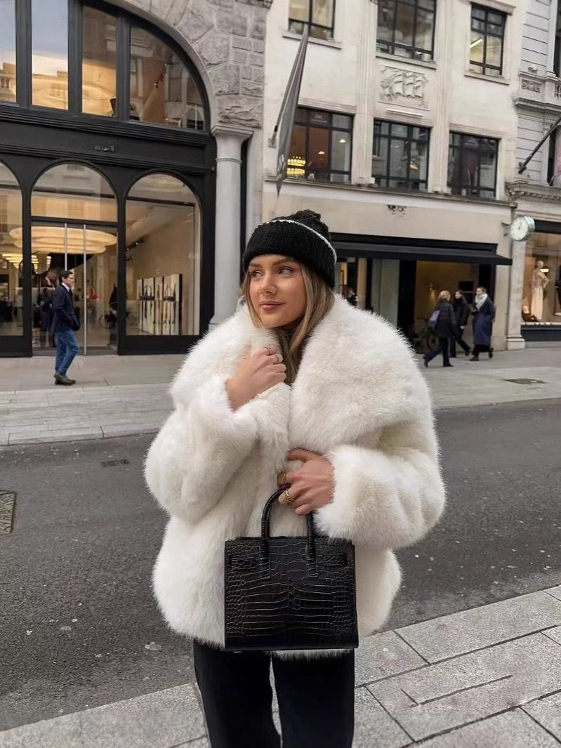 K Ins-Style Promi-Pelzmantel für Damen mit großem Revers, für Straßenfotografie, flauschiger Fuchspelzmantel, vielseitige, umweltfreundliche Pelzkleidung für Damen_voghion.com