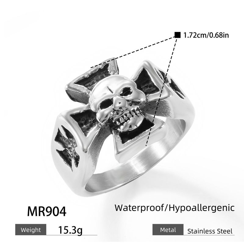 Gothic Stainless Steel Ring For Men - Skull Cross Titanium Band Punk Hipster Jewelry Unisex Fashion Accessory_voghion.com