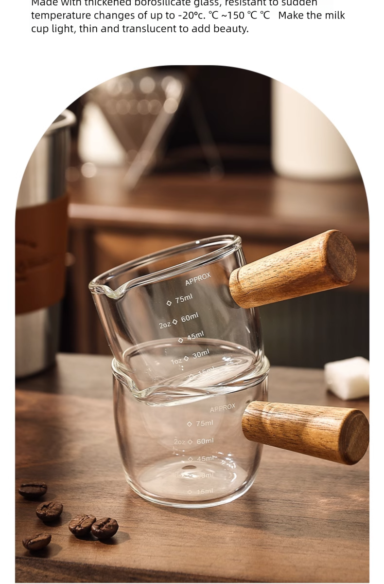 High Temperature Resistant Glass With Wooden Handle Jug Milk Dipping Dish Measuring Cup Concentrated Mini Coffee Utensil_voghion.com