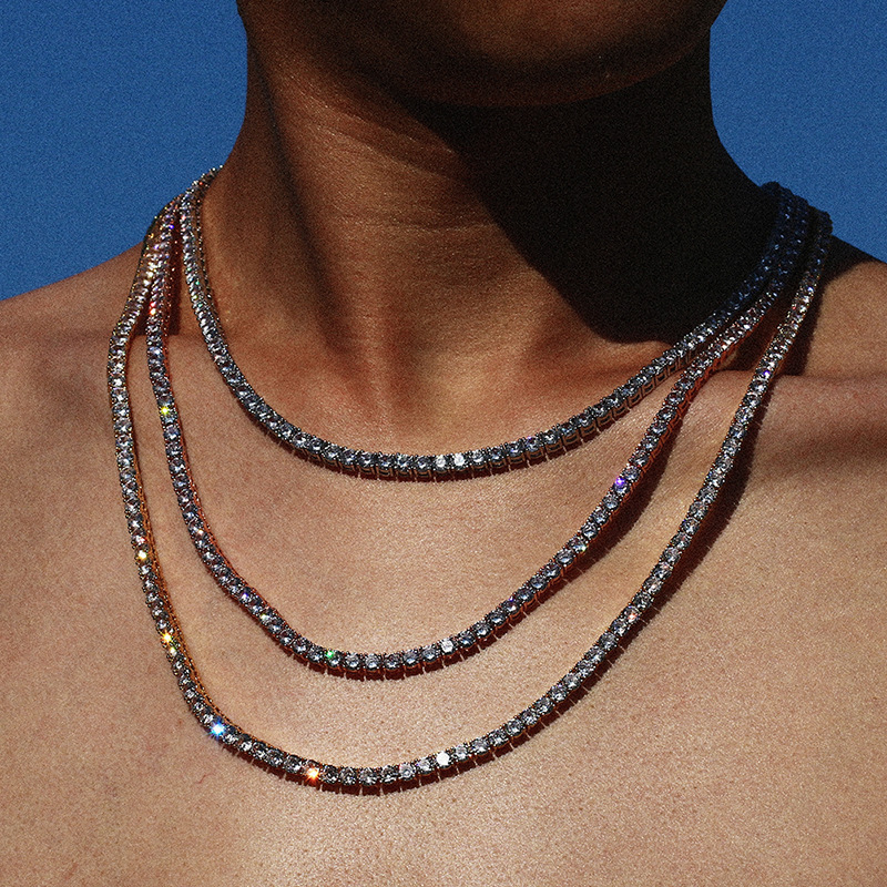 Groothandel Sterling Sier Iced Out 3-5mm DEF Kleur VVS Moissanite Diamanten Ketting heren Tennis Chain Hiphop Sieraden_voghion.com