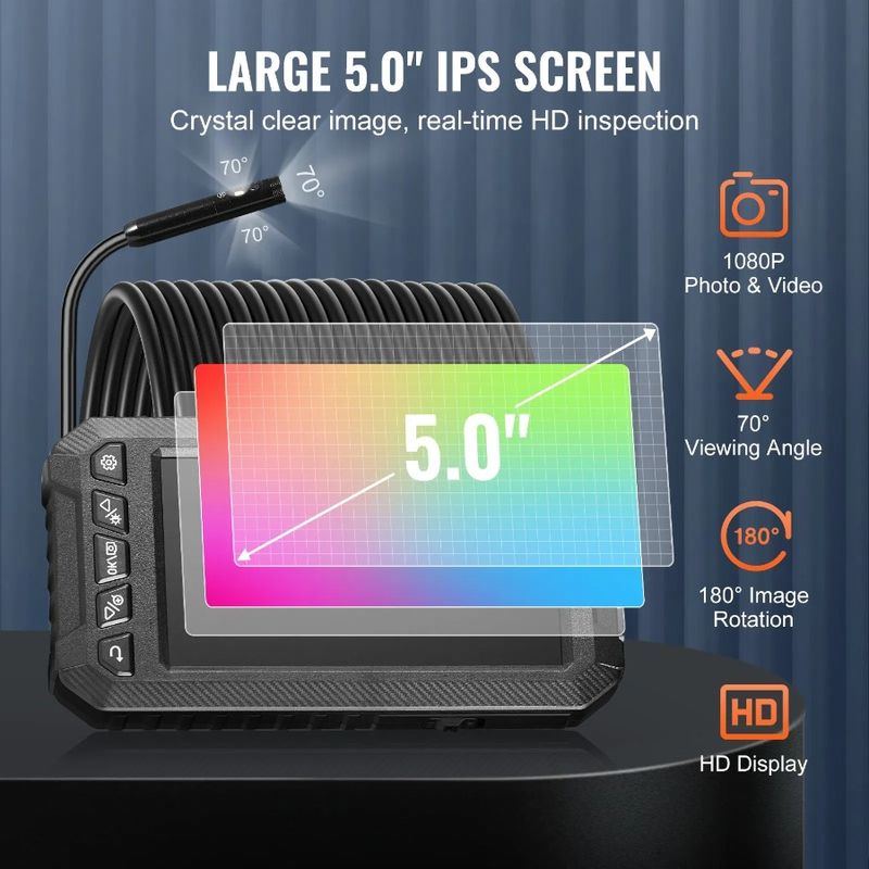 Lights Cable 49.2FT Endoscope 5 Camera Screen With Borescope Lens Triple_voghion.com