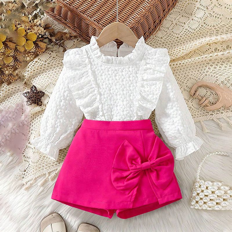 Ensemble deux pièces pour mère et enfant, nouvelle mode printemps-automne, col en dentelle, manches longues, pantalon et jupe à nœud_voghion.com