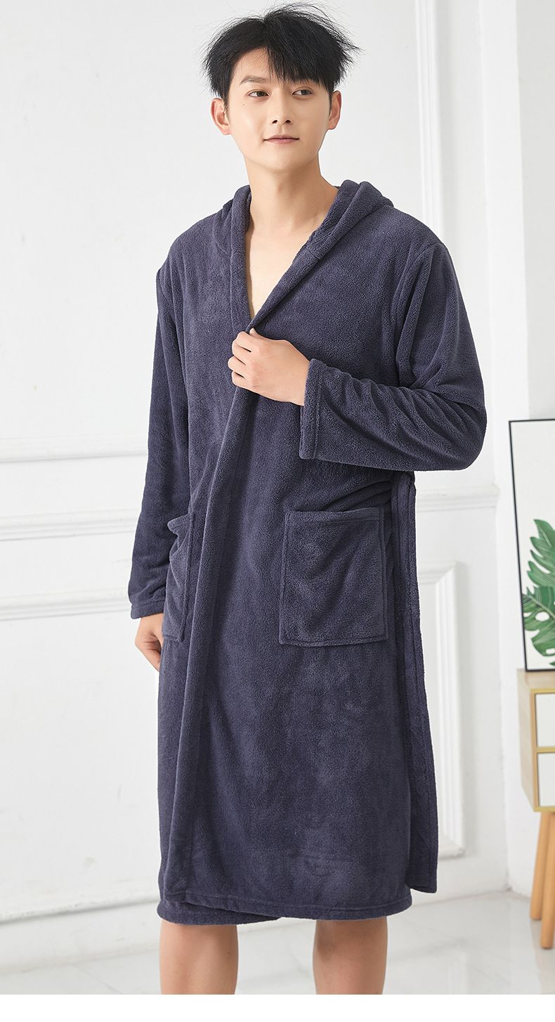 Zachte microfleece badjas met capuchon, zachte lange spa-jas, absorberende badjas_voghion.com