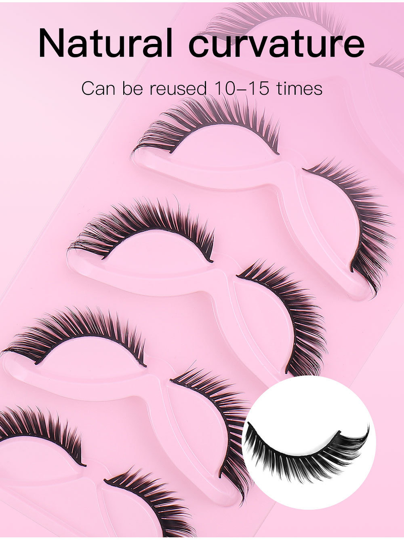 Cross Border New Slanted Flying Fox Series Eyelashes in 5 Pairs Natural and Thick Curled Eyelashes Simulated Cat Eyelashes_voghion.com